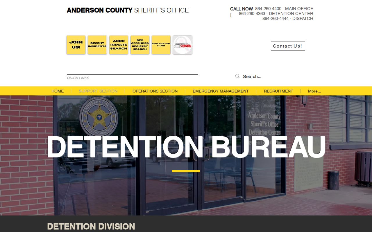 Anderson County arrest booking Detention Bureau page