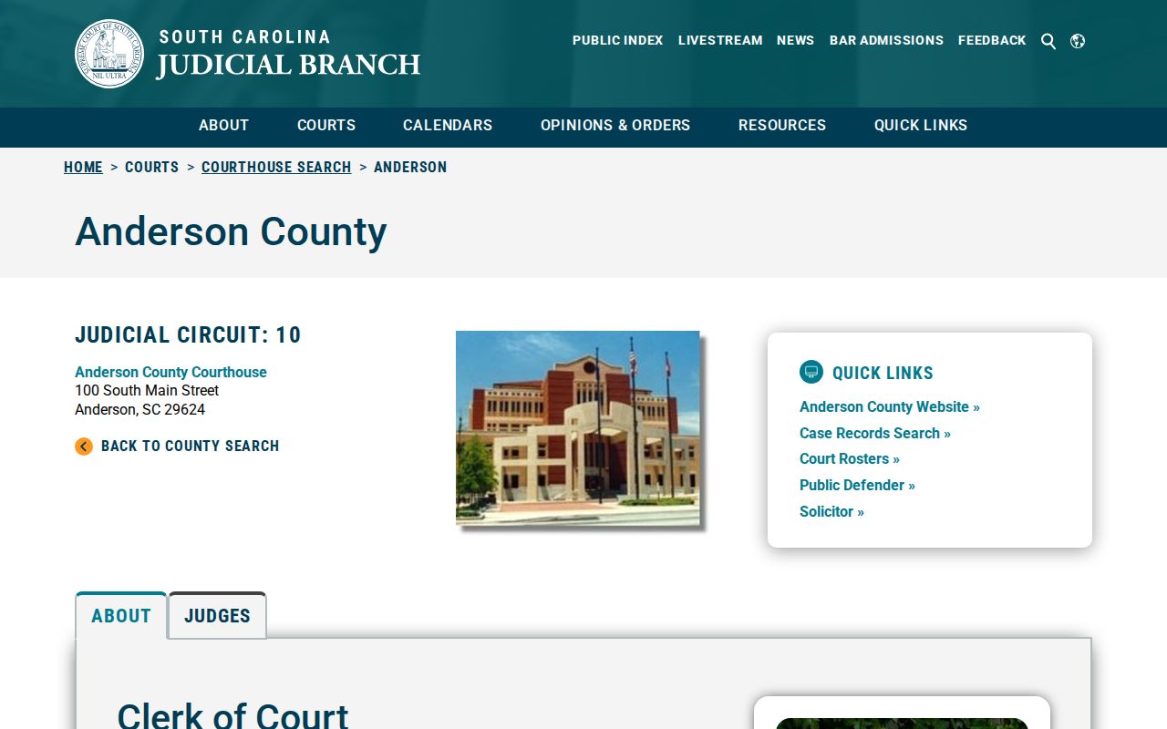 Anderson County courthouse listing for criminal court records