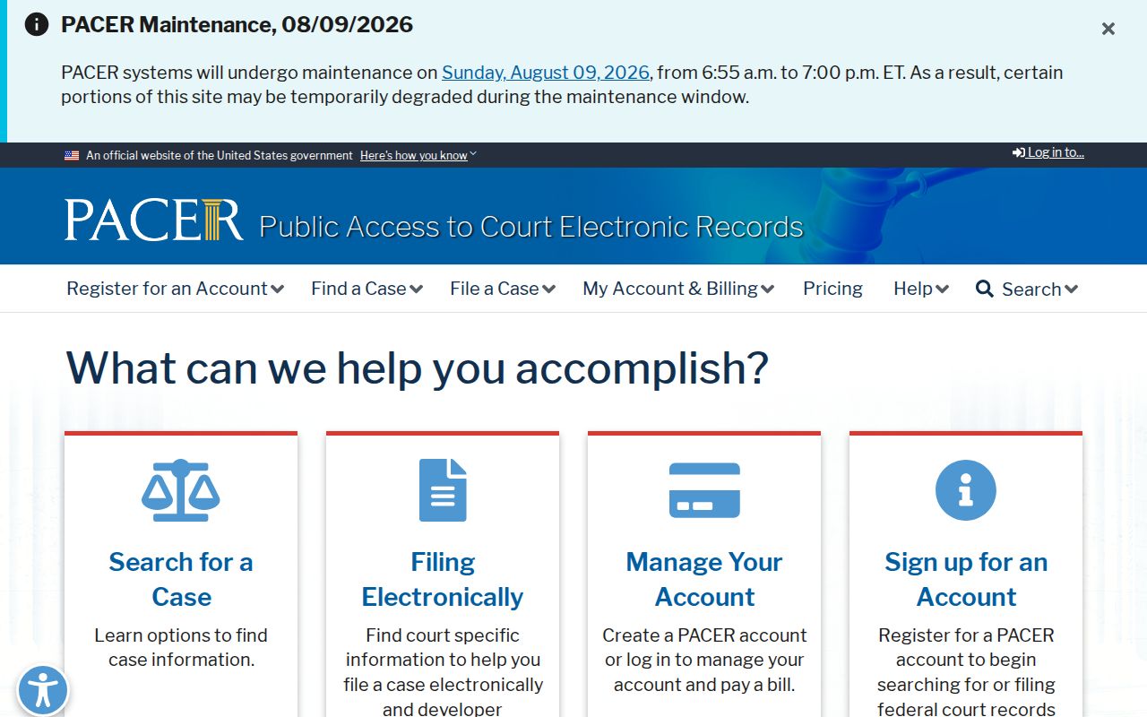 PACER federal court records outside Anderson County Public Index