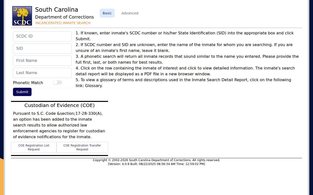South Carolina state inmate search for Anderson County custody records