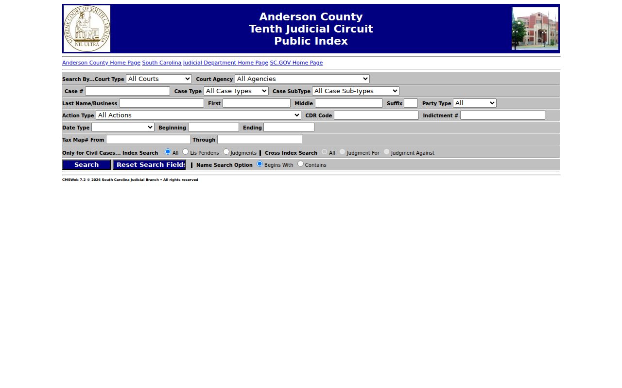 Anderson County criminal court case Public Index search form